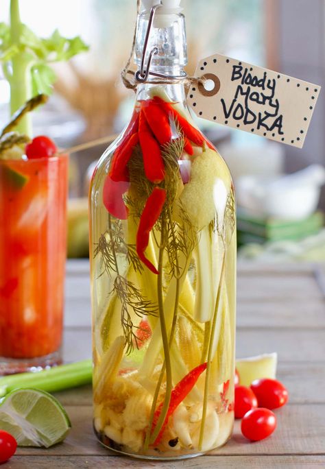 An easy to make, savory infused vodka that pairs perfectly with Bloody Mary's and makes a great gift! Slow Cooker Chile Verde, Infused Spirits, Pepperoncini Beef, Slow Cooker Mississippi Roast, Infusion Recipes, Slow Cooker Mississippi Pot Roast, Infused Liquors, Food Preserving, Pepperocini Recipes