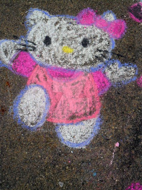 Hello Kitty Chalk Art, Sidewalk Chalk, Hello Kitty Pictures, Chalk Art, Chalk, Crochet Necklace, Crochet Earrings, Hello Kitty, Kitty