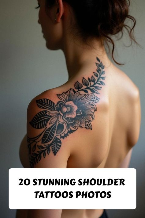 20 Stunning Shoulder Tattoos Photos Back Shoulder Neck Tattoo, Women’s Front Shoulder Tattoo, Women’s Shoulder Cap Tattoo, Should Cap Tattoo Women, Women’s Shoulder Blade Tattoo Ideas, Shoulder To Back Tattoo, Cover Up Tattoos Shoulder, Shoulder Tats For Women Half Sleeves, Shoulder Piece Tattoo Women