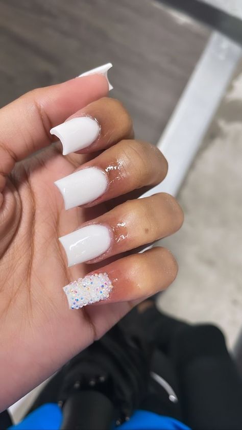 Pixie Crystal Nails, Acrylic Toe Nails, Acrylic Nail Set, Hard Nails, Colored Acrylic Nails, White Acrylic Nails, Girly Acrylic Nails, French Tip Acrylic Nails, Short Square Acrylic Nails