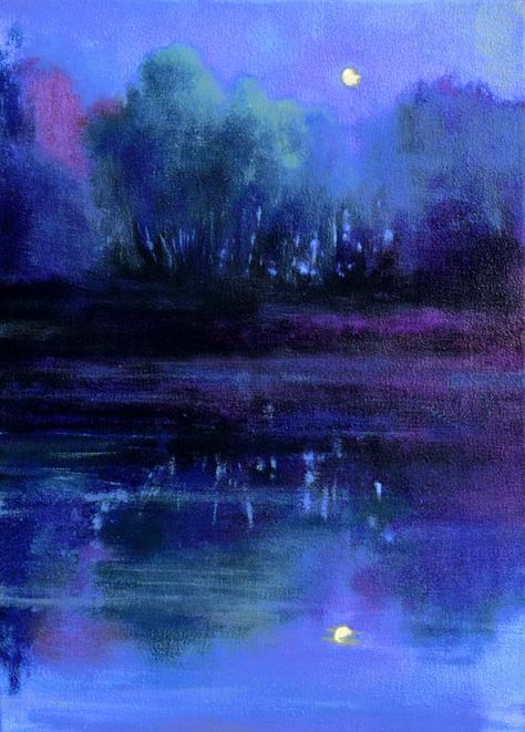 Moonrise with Dragonflies | John O'Grady 20th Century Art, Art Face, Tablet Wallpaper, Purple Art, Pastel Art, Contemporary Landscape, Moon Art, Pastel Painting, Buy Paintings