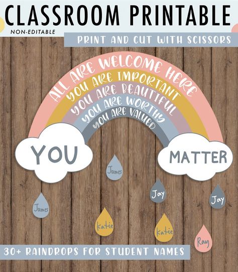 Boho Rainbow Classroom Bulletin Board, Boho Rainbow Bulletin Board Ideas, Boho Bulletin Board Ideas, Boho Rainbow Bulletin Board, Pastel Bulletin Board, Inclusive Classroom Decor, Teacher Welcome Signs, Pastel Classroom Decor, Pastel Classroom