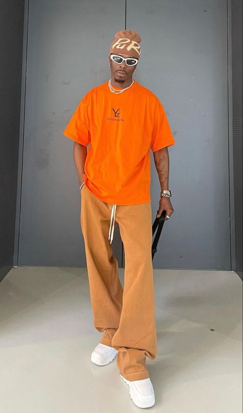 Orange Streetwear Outfit, Streetwear Outfit Men, Outfit Inspo Men, Orange Streetwear, Drippy Outfit, Fits Streetwear, Streetwear For Men, Drip Outfit Men, Outfit Streetwear