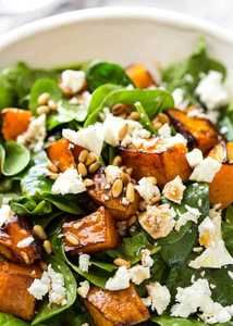 Roast Pumpkin, Spinach and Feta Salad - RecipeTin Eats Spinach And Feta Recipes, Pumpkin Recipes Easy Dinner, Pumpkin And Feta Salad, Pumpkin And Feta, Pumpkin Spinach, Pine Nuts Salad, Feta Salad Recipe, Pumpkin Salad, Pumpkin Recipes Easy