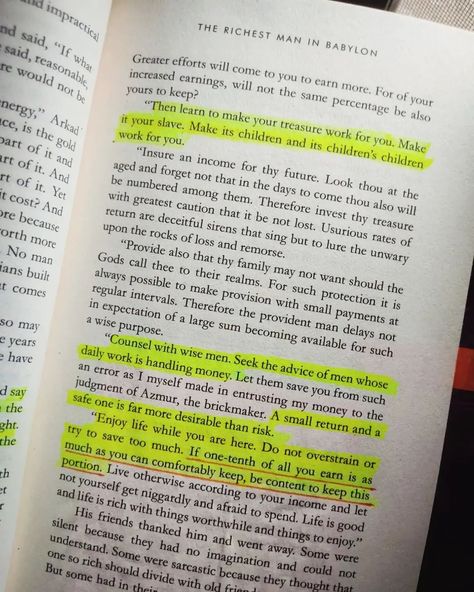 The story about arkad, the richest man in Babylon, and how he achieved wealth through wise financial principles. Arkad started as a poor scribe but was determined to learn how to accumulate wealth. He sought advice from a wealthy money lender, who taught him the key principles of saving & investing. Arkad applied these lessons and became the richest man in Babylon. 📍 Key Lessons from Arkad’s Journey: 1. Pay yourself first - Save at least 10% of your income before spending on anything else.... Richest Man In Babylon, Money Lender, Richest Man, Pay Yourself First, Rich Man, Gold Art, The Story, How To Apply, Key