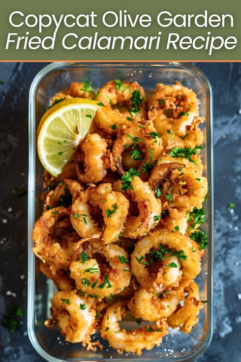 Craving Olive Garden's famous fried calamari? 🌟 Try this easy and delicious copycat recipe at home! Perfectly crispy and tender, it's a crowd-pleaser every time. Serve with your favorite dipping sauce and enjoy restaurant-quality calamari right in your kitchen. 🏠✨ #FriedCalamari #CopycatRecipe #YummyEats Shrimp Calamari Recipe, Fry Calamari Recipes, Olive Garden Calamari Dipping Sauce, Easy Calamari Recipes, Fried Calamari Sauce, Crispy Calamari Recipe, Fried Calamari Recipe Easy, Calimari Dishes, Sauce For Calamari