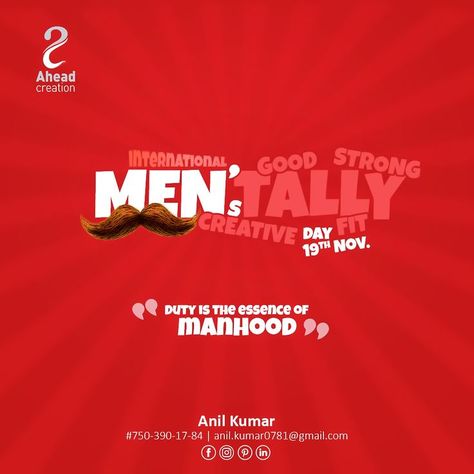 19th November Mens Day Creative, International Mens Day Creative Ads, International Men's Day Creative, Happy Men's Day, Mens Day, International Men's Day, Social Media Advertising Design, Men's Day, Food Poster Design