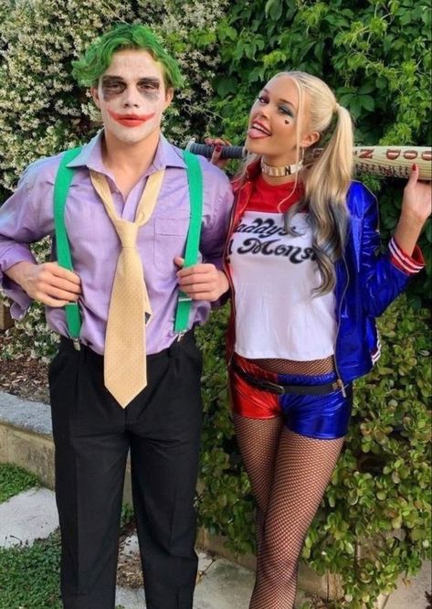 Joker And Harley Costumes, Harley Quinn Disfraz, Harley Quinn And The Joker, Partner Costumes, Harley Costume, Partner Halloween Costumes, Couple Halloween Costume, Easy Couple Halloween Costumes, Joker Halloween Costume