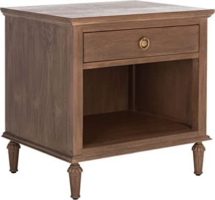 SAFAVIEH Brown Shelf Table (Fully Assembled) Couture Home Collection Lisabet 1-Drawer Wood Nightstand Rococo Details, Mountain Condo, Nightstand Wood, Drawer Wood, Contemporary Nightstand, Carved Legs, French Elegance, Bedroom Bliss, Industrial Coffee Table