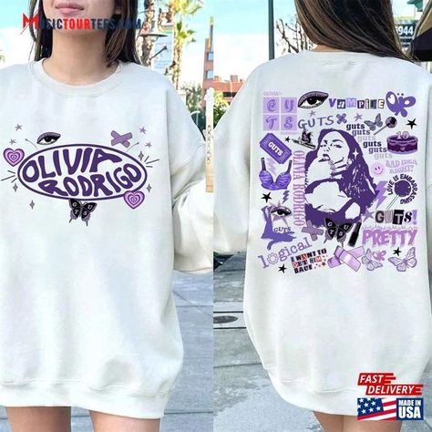 Vintage Olivia Rodrigo 2Side Shirt Tour 2024 Guts Tee Sweatshirt T-Shirt Check more at https://musictourtees.com/product/vintage-olivia-rodrigo-2side-shirt-tour-2024-guts-tee-sweatshirt-t-shirt/ Olivia Rodrigo, Christmas Wishlist, Hoodie Sweatshirt, Sweatshirts Hoodie, My Style, Sweatshirts, Purple, T Shirt