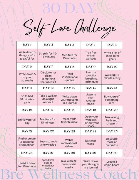 30 Day Self Love Challenge, Yoga Foto's, Self Love Challenge, Self Care Worksheets, 30 Day Challenges, Healing Journaling, Journal Inspiration Writing, Practicing Self Love, Self Care Bullet Journal