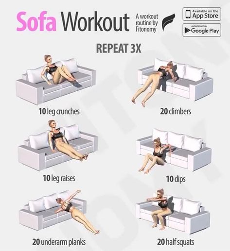 Sofa Workouts! Do these if you can’t hit the gym! Double Tap and SAVE if you find this useful! ✅💖 c Couch Workout, Arm Workouts, Getting In Shape, Ab Workout At Home, Ab Workouts, Workout Apps, Getting Fit, Workout Plans, Health Motivation