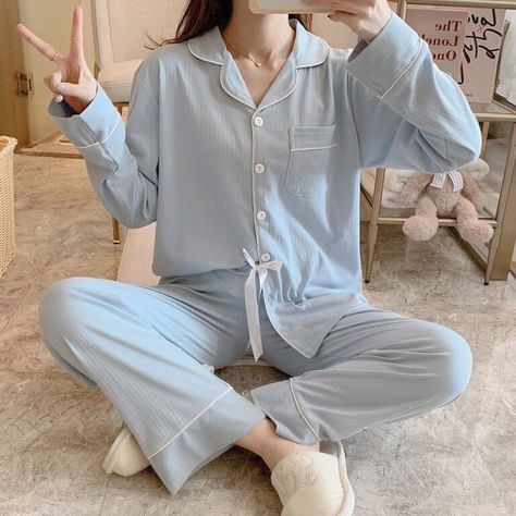 Female Pajamas, Cute Nightwear, Night Wear Pajamas, Korean Pajamas, Simple Cardigan, Casual Sleepwear, Pajamas Aesthetic, Pajamas Winter, Night Pajama