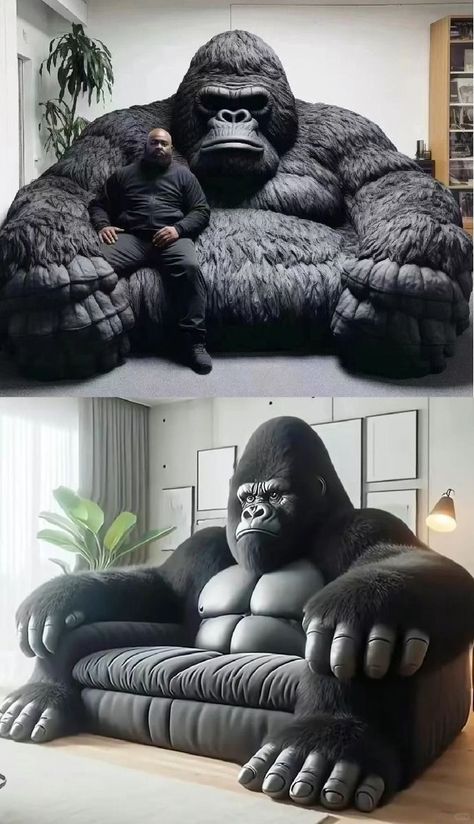 Gorilla Couch, Gorilla Sofa, Bug Pillow, King Sofa, Animal Print Furniture, Window Seat Ideas, Weird Furniture, Cozy Ideas, Amazing Bedroom Designs