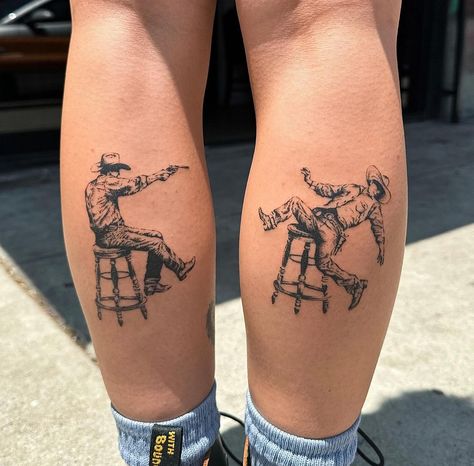 all_theolives on the insta insta graamm First Tattoo Placement Ideas, Tattoo Placement Ideas Leg, First Tattoo Placement, Leg Tattoo Placements, Cowboy Tattoos, Funky Tattoos, Nice Tattoos, Western Tattoos, Sick Tattoo