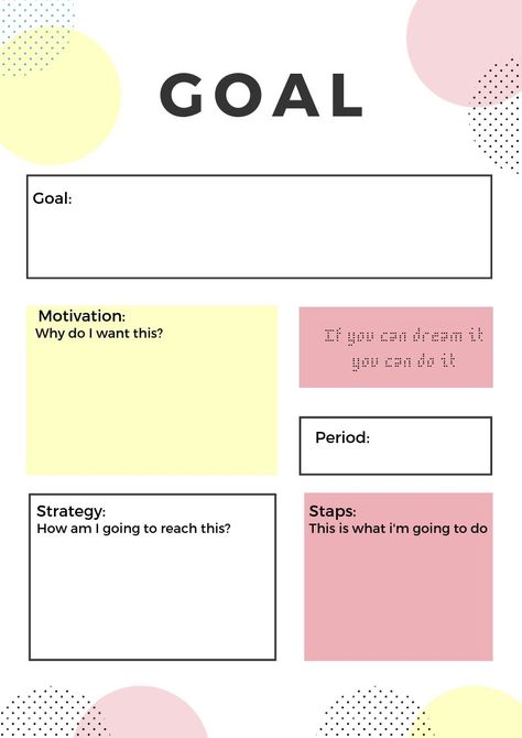 Goal Writing Template, Financial Discipline, Goal Chart, Goal Motivation, Goal Mapping, Creative Vision Boards, Self Esteem Activities, Goal Charts, Alphabet Board