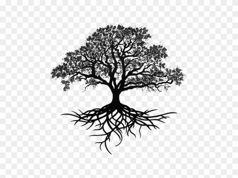 Tree With Roots Drawing, Oak Drawing, Live Oak Tree Tattoo, Oak Tattoo, Southern Live Oak, Tattoo Clipart, Oak Tree Drawings, Oak Tree Silhouette, Roots Drawing