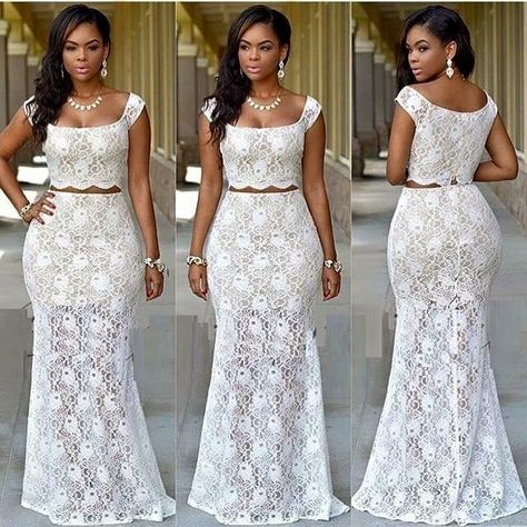 This i can wear the day afte my wedding ......Gorge African Prom Dresses, Afrikaanse Mode, African Wedding Dress, Prom Dresses 2017, African Lace Dresses, Lace Styles, White Lace Dress, African Print Dresses, Kitenge