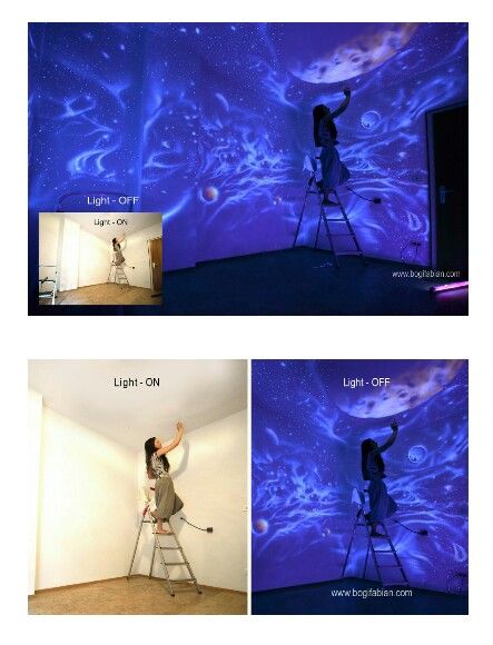 Glow in the dark room. Fall Ceiling Ideas, Ceiling Ideas Bedroom, Glow In The Dark Room, Fall Ceiling, Dark Ceiling, Diy Glow, Glow Paint, Dark Paintings, Ceiling Murals