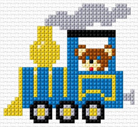 Train Cross Stitch Pattern Free, Train Knitting Pattern, Train Cross Stitch Pattern, Tiny Cross Stitch, Cross Stitch For Kids, Pola Kristik, Mini Cross Stitch, Cross Stitch Baby, Related Images