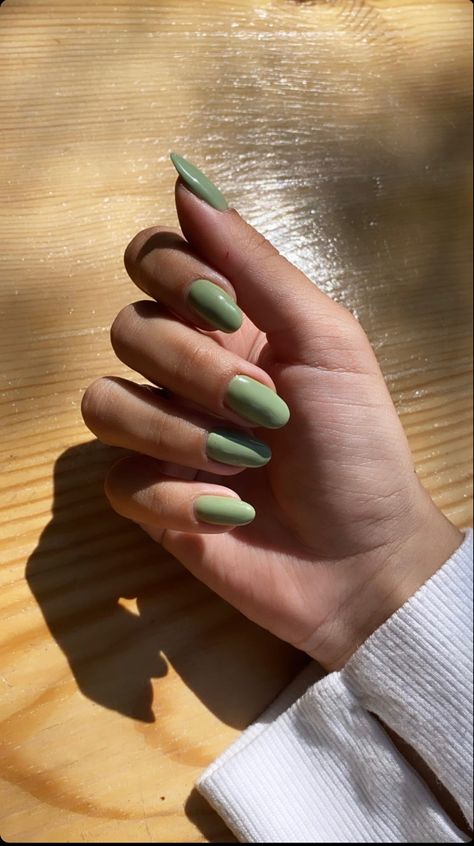 Green Acrylic Nails, Spring Acrylic Nails, One Color Nails, Green Nail Polish, Simple Gel Nails, Green Nail, Work Nails, Simple Acrylic Nails, Almond Acrylic Nails