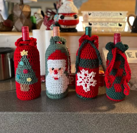 Inappropriate Crochet, Etsy Valentines, Crochet Wine, Christmas Wine Bottle Covers, Crochet Water Bottle, Crochet Water Bottle Holder, Christmas Wine Bottle, Crochet Christmas Ornaments Free, Christmas Crafts To Sell