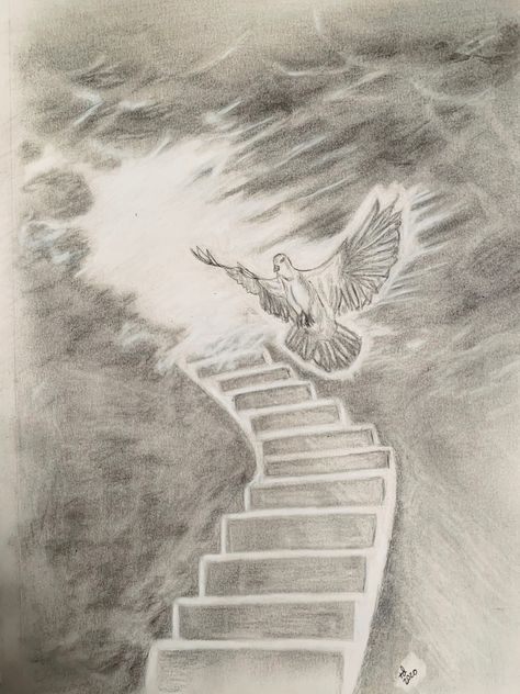 Stairway to heaven, doves, clouds, pencil art, pencil sketch, #stairwaytoheaven, #doves, #clouds, #pencildrawing, #pencilsketch Drawings Of Heaven, Drawing Of Heaven, Staircase To Heaven Drawing, Faith Drawings Sketches, Heaven Drawing Sketch, Heavenly Drawings, Christian Sketches Easy, Jesus Sketch Pencil Easy, Peace Drawing Ideas Sketch