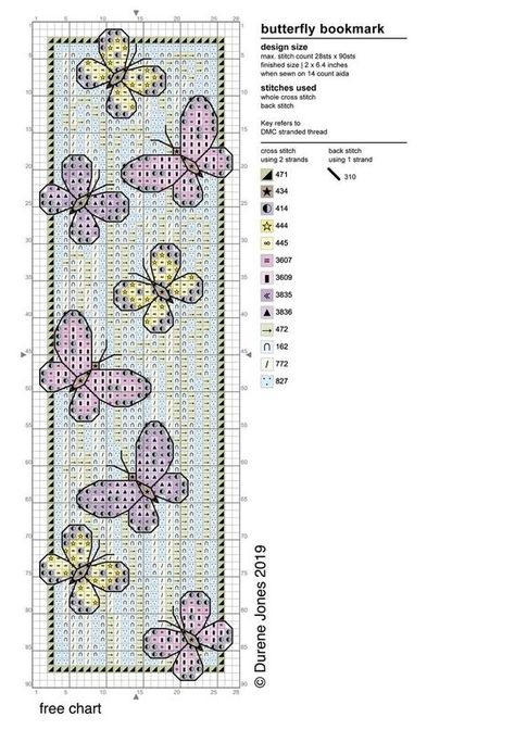 Simple Cross Stitch Bookmark, Durene Jones Cross Stitch, Durene Jones, Counted Cross Stitch Patterns Free, Bookmark Cross Stitch, Butterfly Bookmark, Cross Stitch Bookmark, Free Cross Stitch Pattern, Butterfly Cross Stitch Pattern