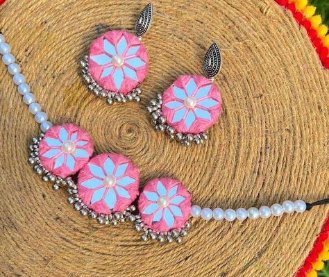 Handmade Mirror Work Necklace, Mirror Work Jewellery Handmade, Navaratri Jewellery, Navratri Set, Jewel Video, Mirror Work Necklace, Haldi Rasam, Fabric Earring, Dandiya Dress