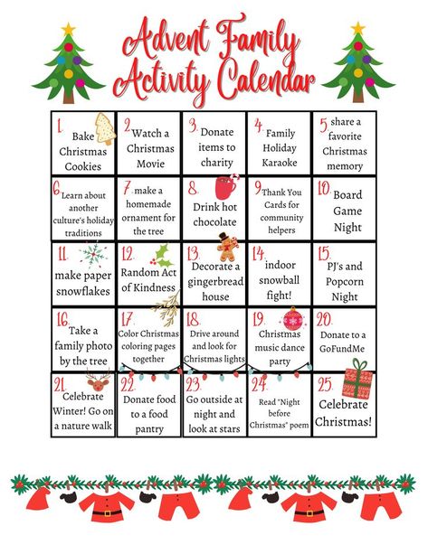 A christmas bucket list that you can use year after year. instant download Advent Family Activities, Advent Family, Activity Calendar, Christmas Tips, Advent Calendar Activities, Christmas Activities For Families, Bucket Ideas, Calendar Activities, Christmas Bucket List