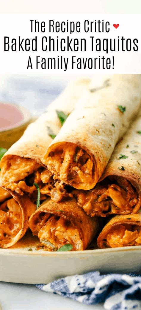 Chicken Tortilla Appetizers, Baked Chicken Taquitos Flour Tortillas, Flour Tortilla Meals, Flour Tortilla Taquitos, Baked Cream Cheese Chicken, Cream Cheese Chicken Taquitos, Taquitos Chicken, Spanish Meals, Chicken Taquitos Recipe