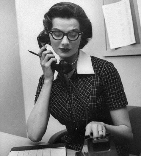 How did you start this Monday? Have nice week! #VintageLife #working #lifestyleblogger #mondaymorning Secretary's Day, Harrison Marks, Librarian Chic, Retro Office, On The Phone, Vintage Office, Vintage Life, Hearing Aids, A Desk