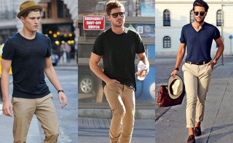 Trendy Ways To Style Your Beige Chinos Mens Beige Chinos Outfit, Beige Chinos Men Outfits Casual, Beige Pants Outfit Casual, Short Stubble Beard, Black Tee Outfit, Men Chinos, Beige Pants Outfit, Chinos Men Outfit, Best Chinos