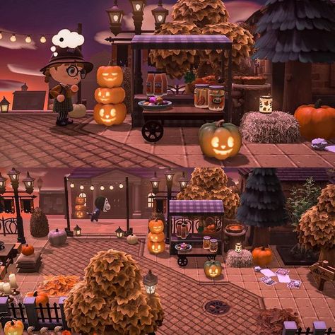 Acnh Halloween Space Fillers, Acnh Halloween Decor, Animal Crossing Halloween Island Ideas, Halloween Ideas Acnh, Acnh Autumn House, Acnh Fall House, Spooky Acnh Ideas, Autumn Acnh Ideas, Acnh Halloween Town