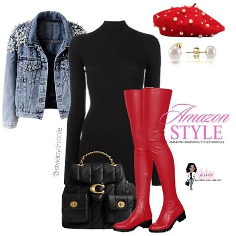 The Style by D. Ni&apos;Cole™ Way's Amazon Page Christmas Outing Outfits, Red Heels Outfit Black Women, Red Outfit Ideas Black Women, Being Mary Jane Outfits, Classy Winter Outfits Black Women, Amazon Outfits Women, Black Women Outfits, Red Heels Outfit, Winter Outfits Black Women