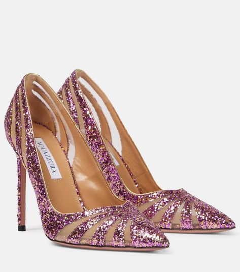 Aquazzura - Women's Shoes & Heels at Mytheresa All Shades Of Pink, Aquazzura Shoes, Yellow Trim, Glitter Pumps, Trim Fabric, Gold Pumps, Rene Caovilla, Pink Pumps, Paris Texas