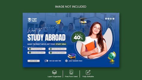 Study abroad education web banner templa... | Premium Psd #Freepik #psd #education #web #study #sale-banner Blog Banner Design, About Study, Website Banner Design, Education Banner, Banner Design Inspiration, Facebook Cover Design, Blog Banner, Eagle Art, Facebook Banner