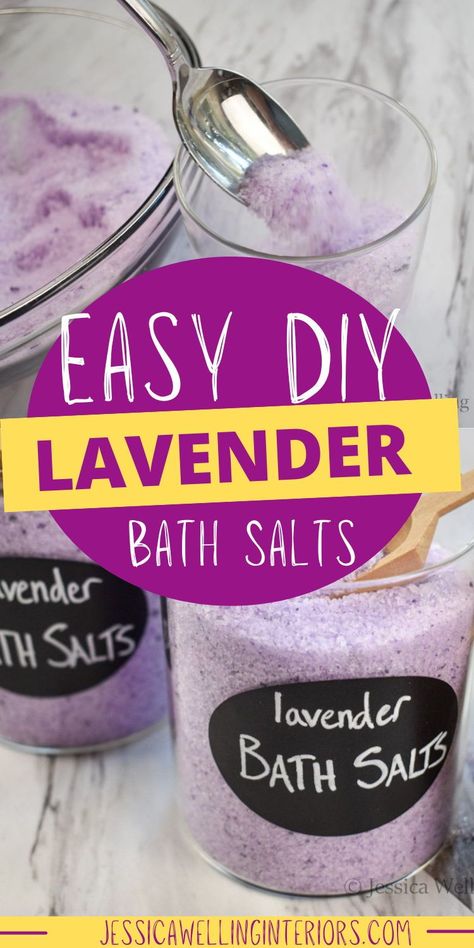 DIY Lavender Bath Salt Recipe. These pretty lavender bath salts smell just as good as they look. They make great gifts for Mother’s Day, Christmas, Valentine’s Day, etc. Diy Lavender Bath Salts, Lavender Gifts Diy, Herbal Bath Recipes, Bath Salt Recipe, Bath Recipes Diy, Lavender Christmas, Epsom Salt Uses, Bath Salts Recipe, Diy Lavender