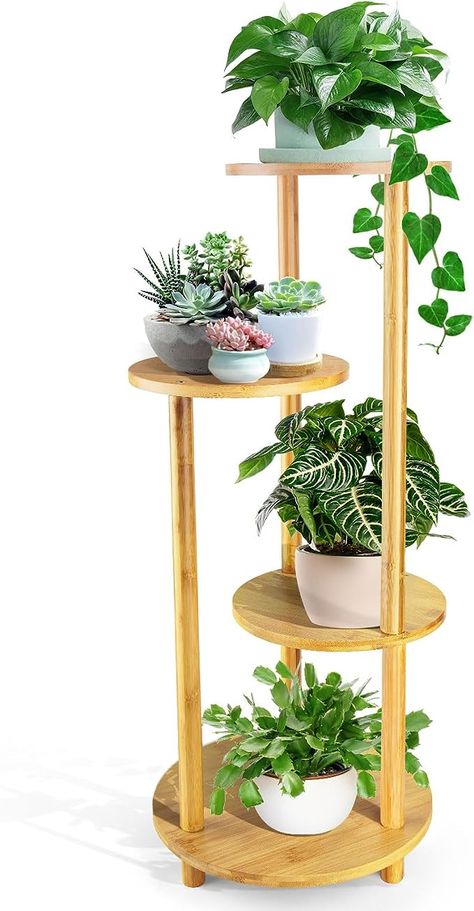 Tattoo Trees, Plants Corner, Wooden Plant Stands Indoor, Small Wooden Projects, Planter Shelf, Bamboo Plant Stand, Tiered Planter, Corner Plant, Tall Plant Stands