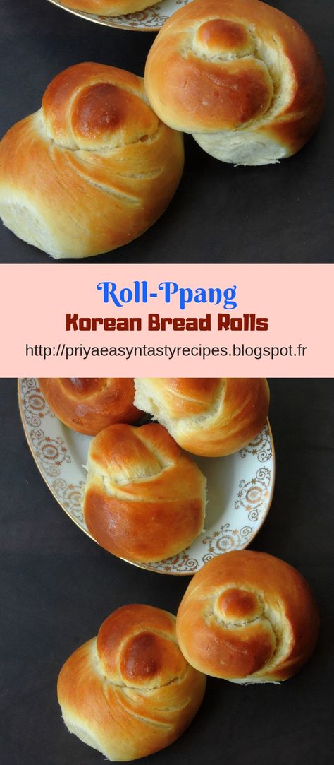 Roll-Ppang/Korean Bread Rolls Korean Cinnamon Rolls, Korean Bread Recipe, Korean Sweet Bread, Korean Pastries Breads, Putok Bread, Korean Sausage Bread, Korean Cream Cheese Bun, Filipino Meat Roll Bread, Korean Bread