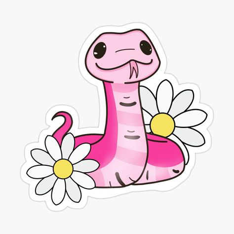 Get my art printed on awesome products. Support me at Redbubble #RBandME: https://www.redbubble.com/i/sticker/Cute-Pink-Snake-by-GigglesDesigns/160435813.EJUG5?asc=u Cute Snake Stickers, Cute Snake Art, Cute Stickers To Print, Stickers Rosa, Cute Pink Stickers, Snake Cute, Snake Pink, Snake Sticker, Pink Stickers