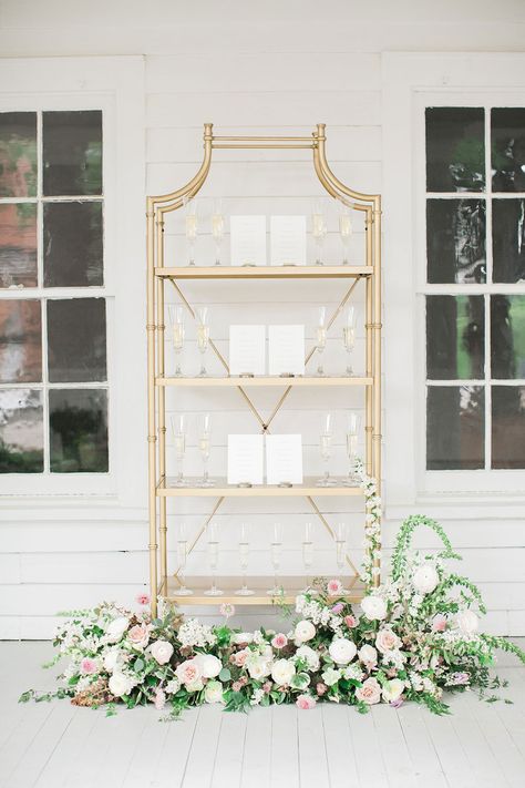 Guest Seating Chart Wedding, Outdoor Wedding Bar, Guest Seating Chart, Wedding Furniture Rental, Gold Shelf, Cocktail Hour Decor, Boho Wedding Cake, Bar Back, European Elegance