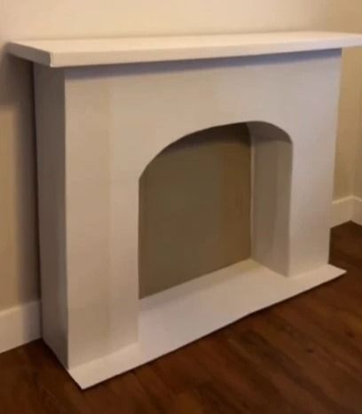 How To Make A Fire Place Out Of Cardboard, Faux Fireplace Prop, Fake Cardboard Fireplace, Diy Mantel Fireplace Cardboard, Fake Fireplace Apartment, Making A Fake Fireplace, Build Fake Fireplace, How To Build A Fake Fireplace, How To Make A Cardboard Fireplace