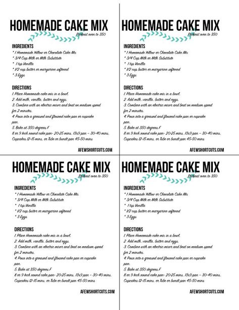 Need a cake mix but don't want to run to the store? Check out this simple Homemade Cake Mix Recipe for yellow or chocolate cake. Plus FREE Printable Labels. There are bonus gluten free instructions too! Make Your Own Cake Mix Recipes, Home Made Cake Mix Recipes, Diy Cake Mixes, Cake Mix From Scratch Homemade, Cakes Recipes Easy Homemade, Run Cake Recipe, Homemade Cake Mix Recipes, Simple Homemade Cake, Homemade Cake Batter