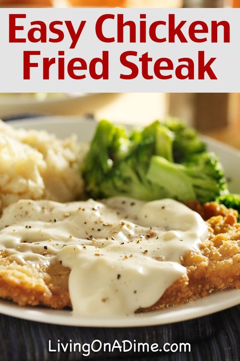 Easy Chicken Fried Steak Recipe Easy Chicken Fried Steak, Chicken Fried Steak And Gravy, Fried Steak And Gravy, Chicken Fried Steak Easy, Steak And Gravy Recipe, Steak And Gravy, Chicken Fried Steak Recipe, Fried Steak Recipes, Country Fried Steak