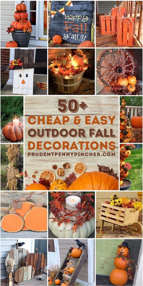 Get your home ready for autumn with these cheap and easy outdoor DIY fall decorations. There are outdoor fall decor ideas for the porch, yard, and front door. Easy Outdoor Diy, Diy Fall Decorations, Fall Yard Decor, Outdoor Fall Decor Ideas, Outdoor Fall Decor, Fall Yard, Outside Fall Decor, Halloween Decor Diy, Easy Fall Decor