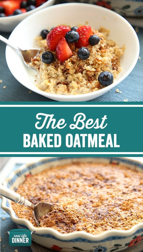 The Best Baked Oatmeal ~ https://reallifedinner.com Best Baked Oatmeal, Overnight Baked Oatmeal, Quick Oat Recipes, Amish Baked Oatmeal, Baked Oatmeal Recipes Healthy, Steel Oats, Oatmeal And Eggs, Church Recipes, Breakfast Bars Recipe