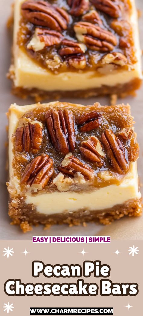 Gooey Pecan Pie, Pecan Pie Cheesecake Bars, Pecan Cheesecake Bars, Pecan Pie Cheesecake Recipe, Pecan Pie Bars Easy, Cheesecake Squares, Pecan Pie Cheesecake, Pie Cheesecake, Pecan Pie Bars