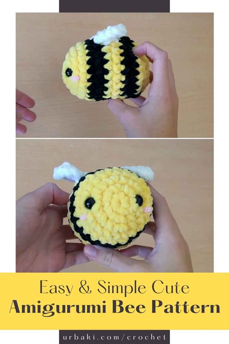 If you've ever wanted to embark on a delightful crochet project that's both easy and adorable, look no further than the Easy & Simple Cute Amigurumi Bee Pattern. Amigurumi, the Japanese art of crafting small stuffed animals and objects, has taken the crafting world by storm with its charm and versatility. This particular pattern invites you to create a charming bee, a symbol of nature's pollinators, using straightforward techniques suitable for both beginners and experienced... Simple Free Amigurumi Pattern, Simple Knitting Ideas For Beginners, Fuzzy Amigurumi Patterns, Crochet Amigurumi Bee Free Pattern, Easy Bee Crochet Pattern, Chunky Crochet Stuffed Animal Free Pattern, Bee Pattern Crochet Free, Small Bumble Bee Crochet Pattern, No Sew Bee Crochet