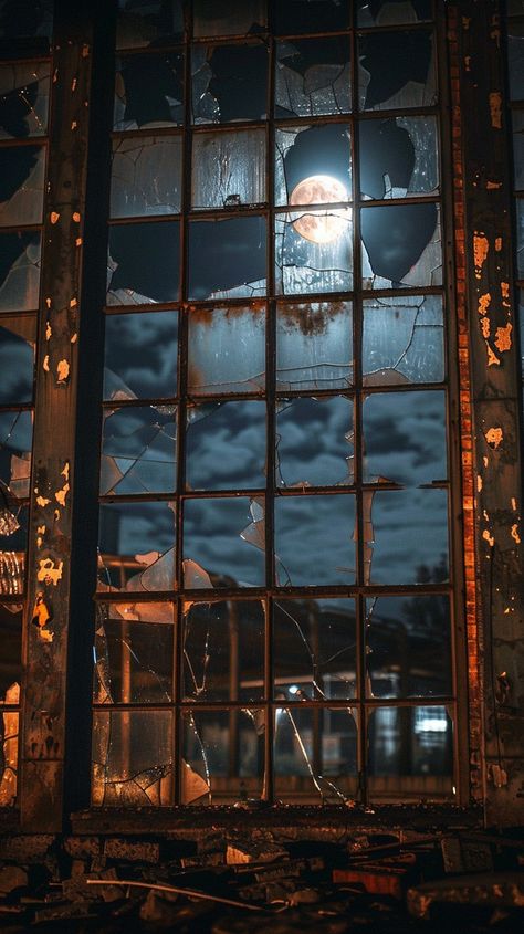 #Moonlit #Broken Windows: A haunting #moon rises behind the shattered glass of a dilapidated #industrial building at night. #moonlit #broken #windows #industrial #dilapidated #aiart #aiphoto #stockcake ⬇️ Download and 📝 Prompt 👉 https://stockcake.com/i/moonlit-broken-windows_563668_1087716 Smashed Window, Building At Night, Broken Windows, Book Thief, Lucius Malfoy, Forest Cabin, Industrial Building, Horse Heart, Lockwood And Co